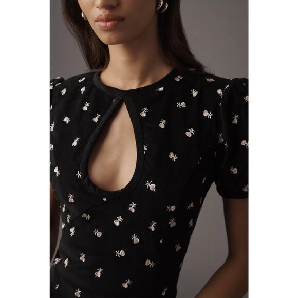 nwt ANTHROPOLOGIE MAEVE sz 14 Puff Sleeve Keyhole Embroidered Dress - Picture 2 of 5